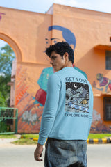 Explore The World Nights Graphic Baby Blue SweatShirt For Men