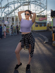 Women's Iris Lavender Slim Fit Crop Tops