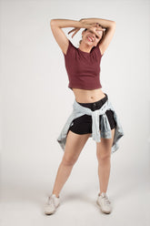 Women's Maroon Slim Fit Crop Tops