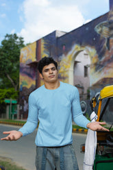 Explore The World Nights Graphic Baby Blue SweatShirt For Men