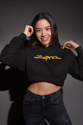 NIñO - Black & Red Supra MK5 Crop Hoodies For Women
