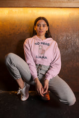 NIñO - PINK LLAMA CROP HOODIES FOR WOMEN