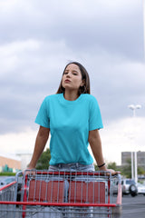 Women's Sky Blue Slim Fit T-shirt