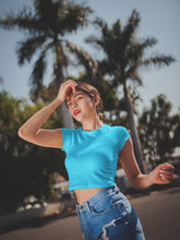 Women's Sky Blue Slim Fit Crop Tops