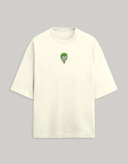 Front view of an Off White oversized Terry cotton t-shirt with a small graphic logo centered on the chest.