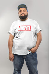 Men's White Marvel Typography Plus Size T-shirt