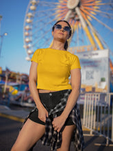 Women's Golden Yellow Slim Fit Crop Tops