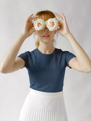 Women's Navy-Blue Slim Fit T-shirt