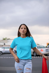 Women's Sky Blue Slim Fit T-shirt
