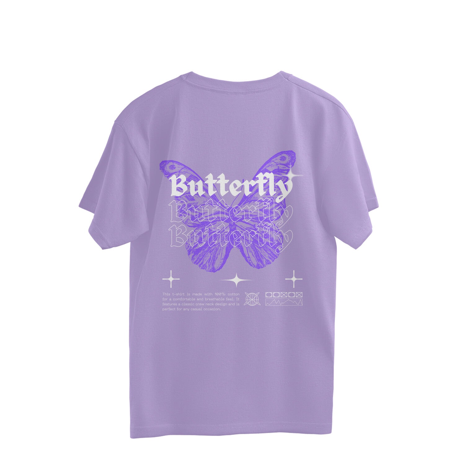 Purple Modern Illustrated Butterfly Oversized T Shirt for Men