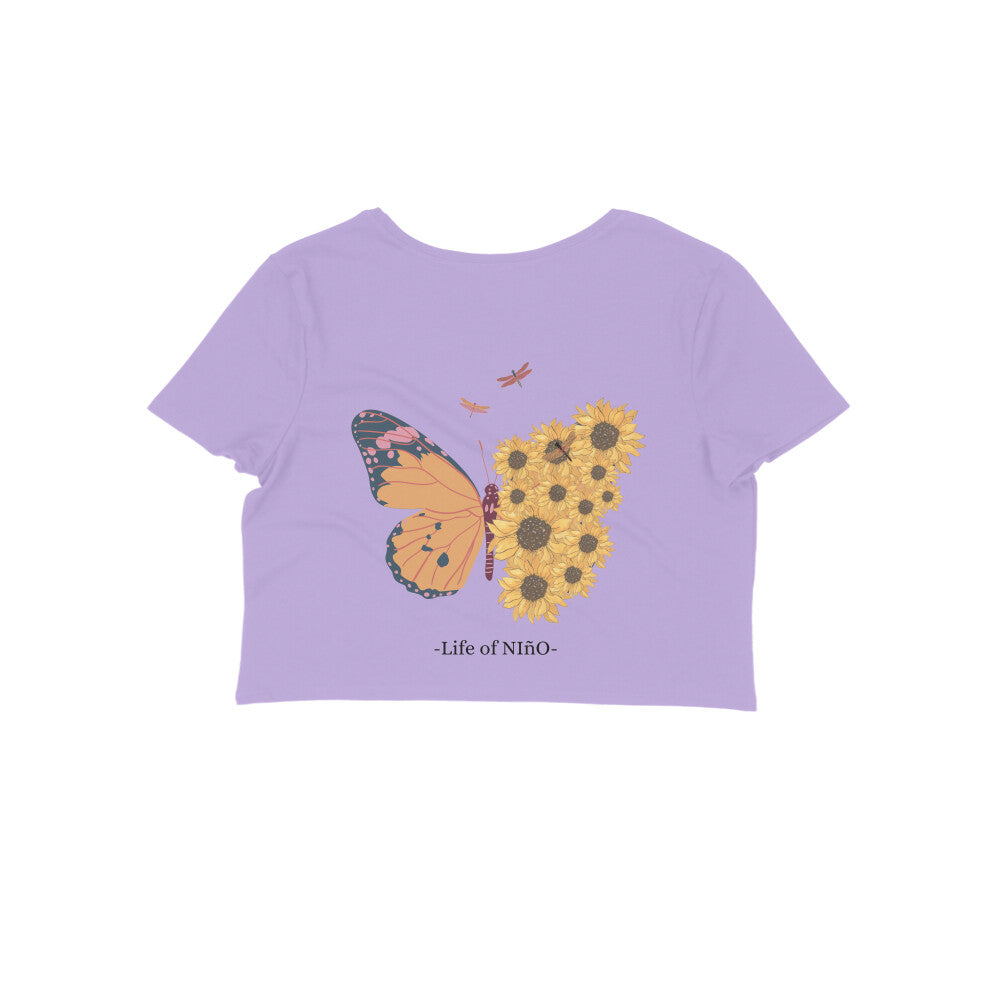 NIñO - Women's Purple Butterfly Graphic Printed Crop Top
