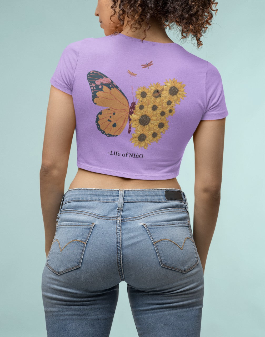 NIñO - Women's Purple Butterfly Graphic Printed Crop Top