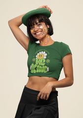 NIñO - Women's Olive Green Be Kind Graphic Printed Crop Top