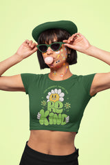 NIñO - Women's Olive Green Be Kind Graphic Printed Crop Top