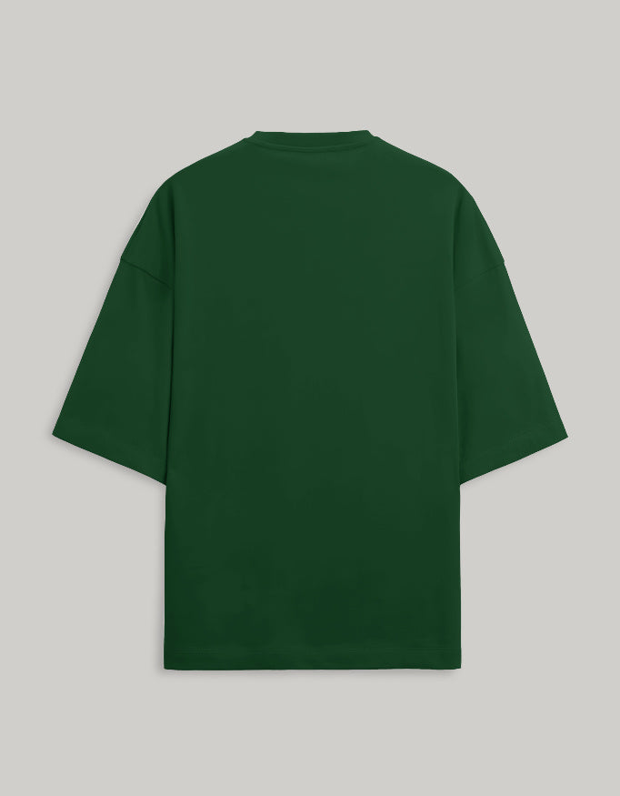Back view of a plain Bottle Green oversized Terry cotton t-shirt with a premium finish