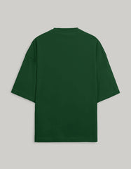 Back view of a plain Bottle Green oversized Terry cotton t-shirt with a premium finish