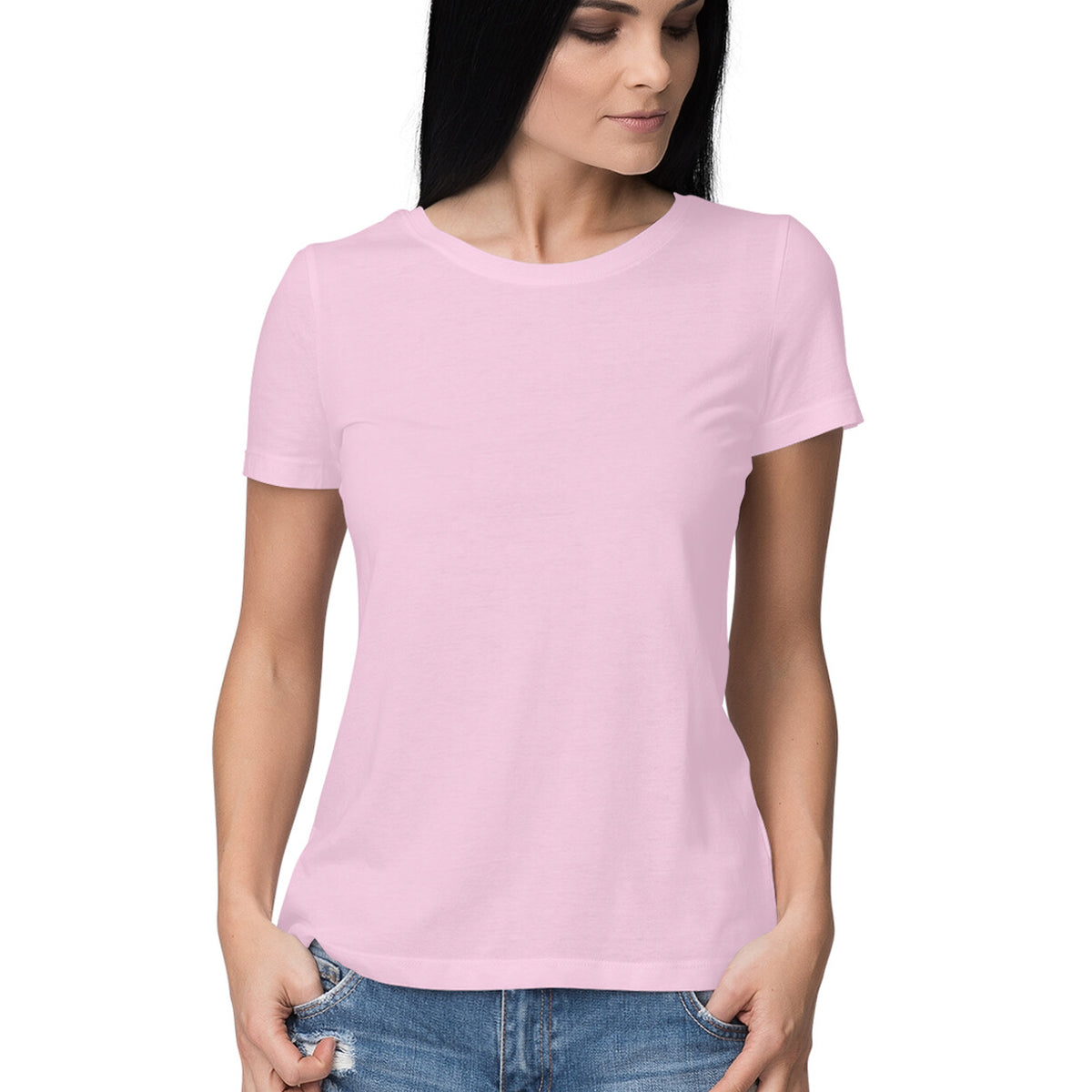 Women's Light Pink Slim Fit T-shirt