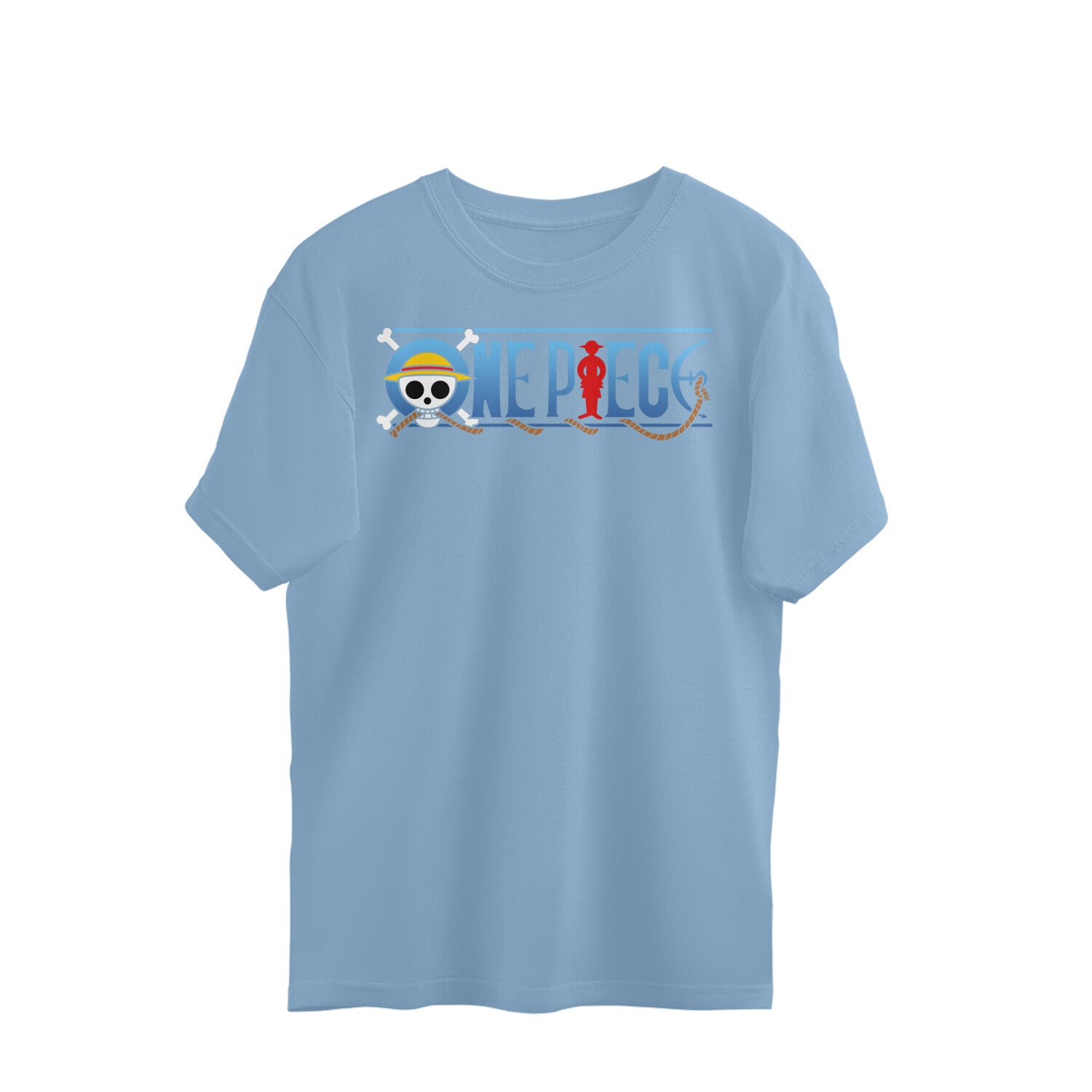 Straw-Hat Luffy Baby Blue Oversized T Shirt For Men