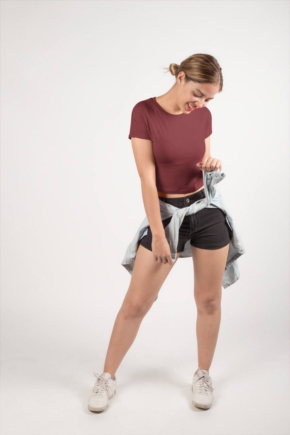 Women's Maroon Slim Fit Crop Tops