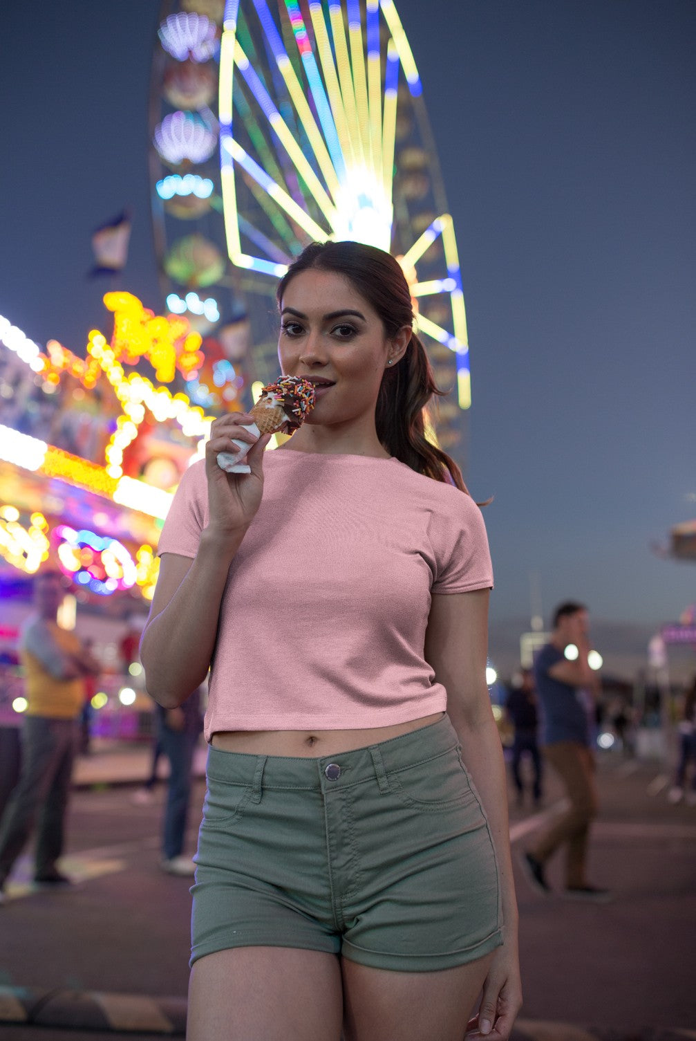 Women's Light Pink Slim Fit Crop Tops