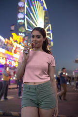 Women's Light Pink Slim Fit Crop Tops