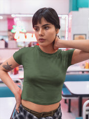 Women's Olive Green Slim Fit Crop Tops