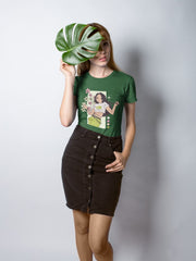 NIñO - Olive Green Urban Floral Streetwear Slim Fit T Shirt For Women