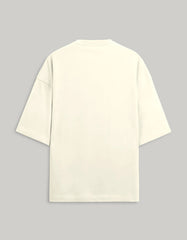 Back view of a plain Off White oversized Terry cotton t-shirt showing the soft fabric texture.