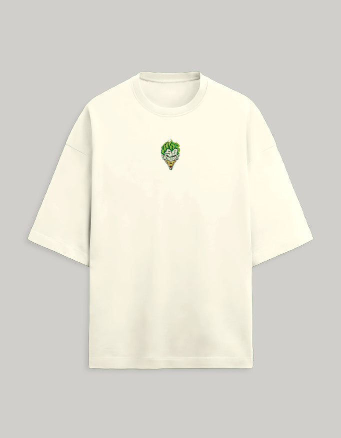 Front view of an Off White oversized Terry cotton t-shirt with a small graphic logo centered on the chest.