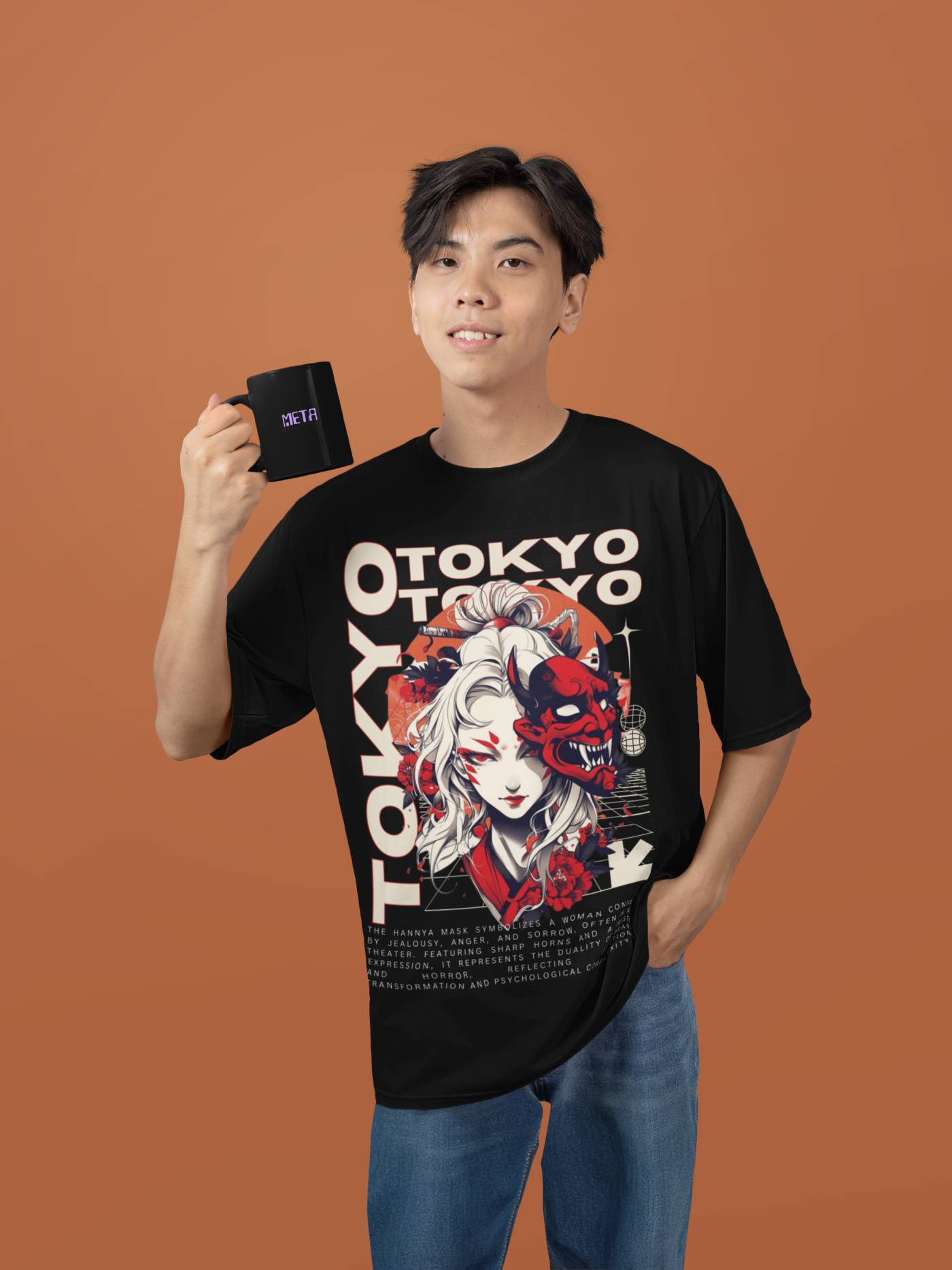 INCsane - Hannya Mask Black Oversized T-Shirt For Men