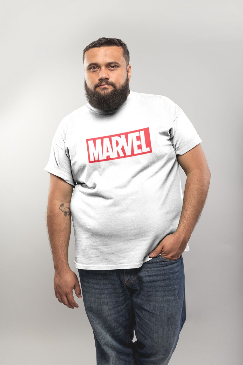 Men's White Marvel Typography Plus Size T-shirt