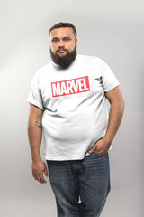 Men's White Marvel Typography Plus Size T-shirt