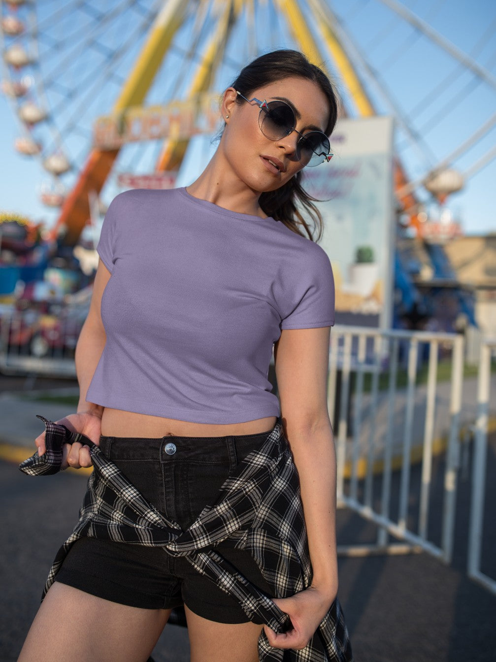 Women's Iris Lavender Slim Fit Crop Tops