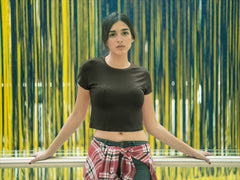 Women's Black Slim Fit Crop Tops