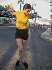 Women's Golden Yellow Slim Fit Crop Tops
