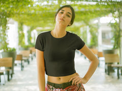 Women's Black Slim Fit Crop Tops